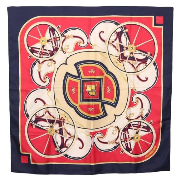 HERMES Carre 90 Scarf ""WASHINGTON'S CARRIAGE"" Silk Navy Auth BA6382 - Picture 1 of 16